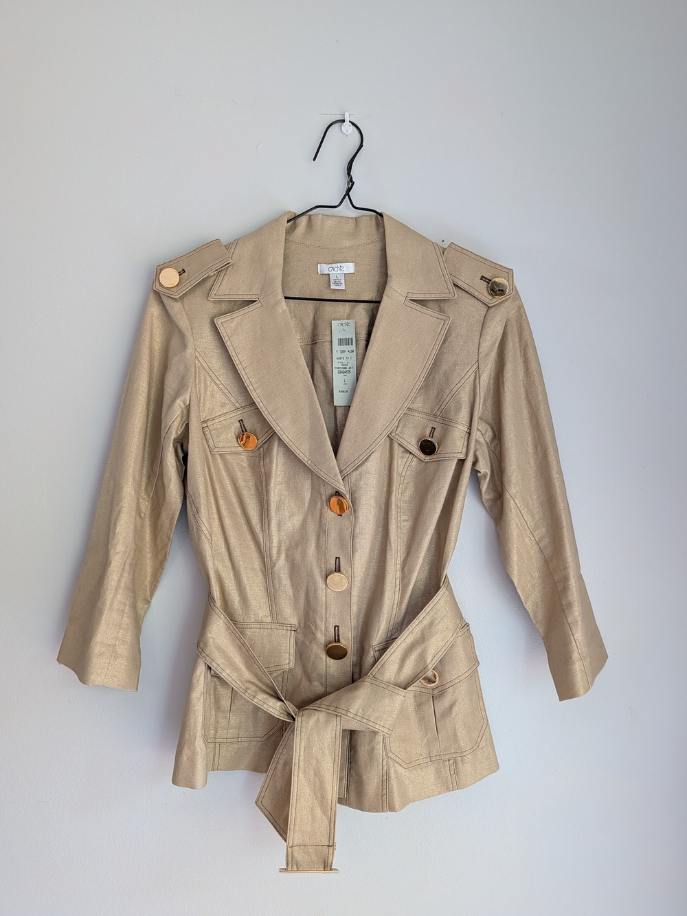 Cache Gold Linen Belted Utility Jacket - VINTAGE New With Tags size L